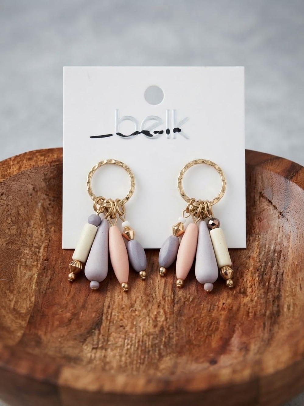 belk Pastel Bead Drop Hoop Earrings in Pink, Lavender & Cream